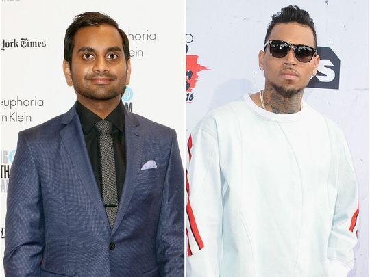 Chris Brown, right, fired back at Aziz Ansari after