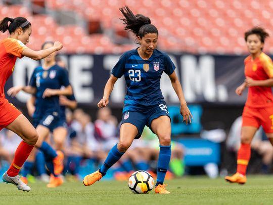 Christen Press of the United States looks for a pass