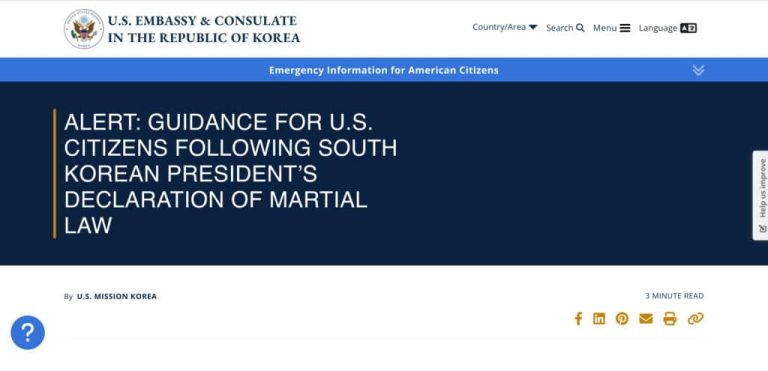 U.S. Embassy In South Korea Issues Travel Warning Amid Martial Law