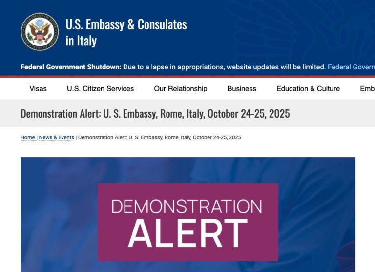 U.S. Embassy in Italy Issues Travel Warning Over Massive Demonstrations in Rome