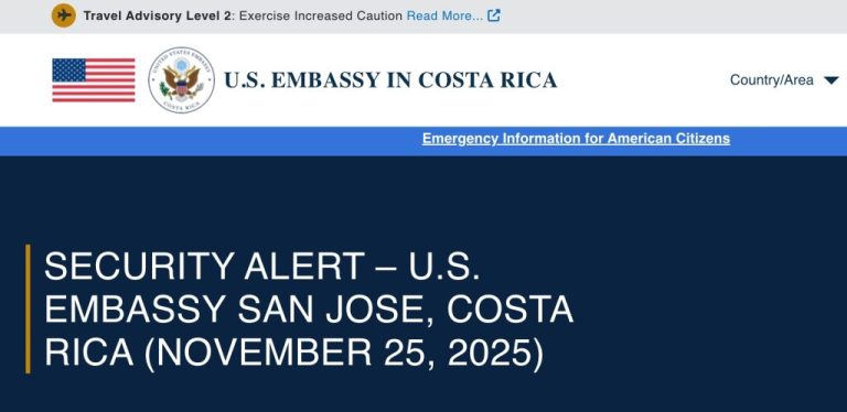 U.S. Embassy in Costa Rica Warns of Rising Crime Against Foreigners