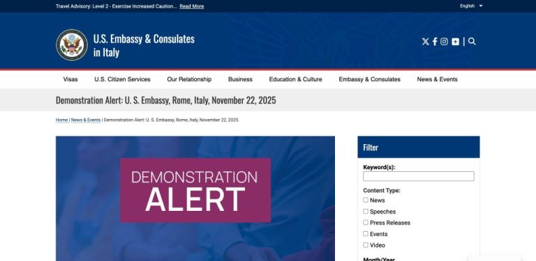 U.S. Embassy in Italy Issues Travel Warning Over Major Demonstrations