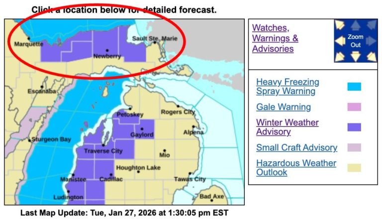 Urgent Winter Message Issued for Four Counties in Michigan’s Upper Peninsula