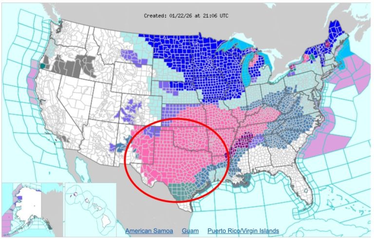 Winter Weather Watch Upgraded to Snowstorm Warning for Most of Texas