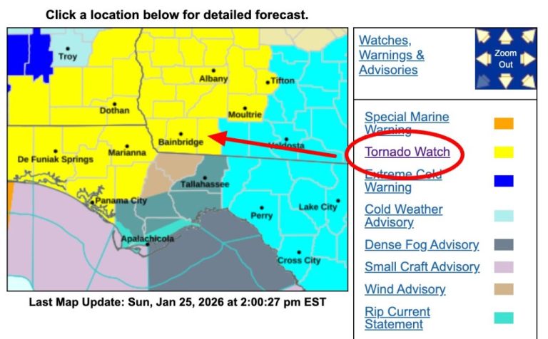 Tornado Watch Issued for Florida, Georgia and Alabama