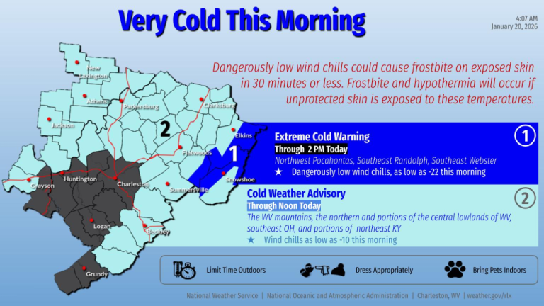 Extreme Cold Warning with Wind Chills Issued for West Virginia, Maryland, and Virginia