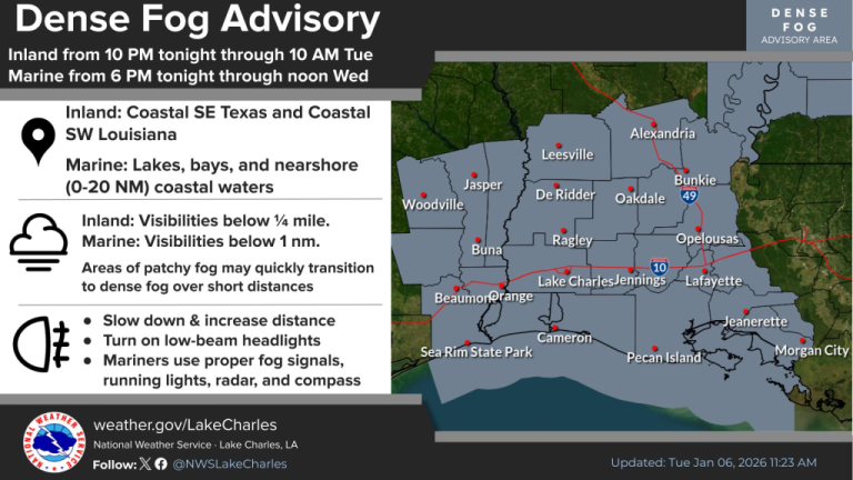 Dangerous Dense Fog Warning Issued for Texas and Louisiana