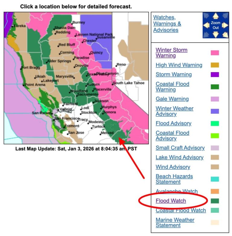 Flood Watch Warning Issued for Over 15 California Counties