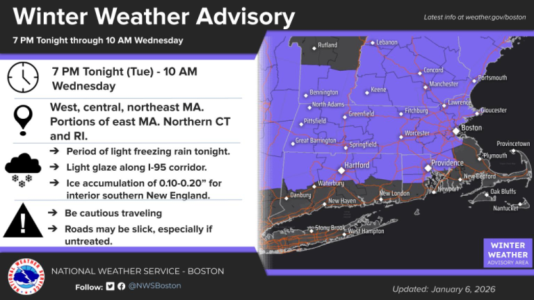 Hazardous Winter Advisory Issued for Parts of Massachusetts, New York, and Connecticut
