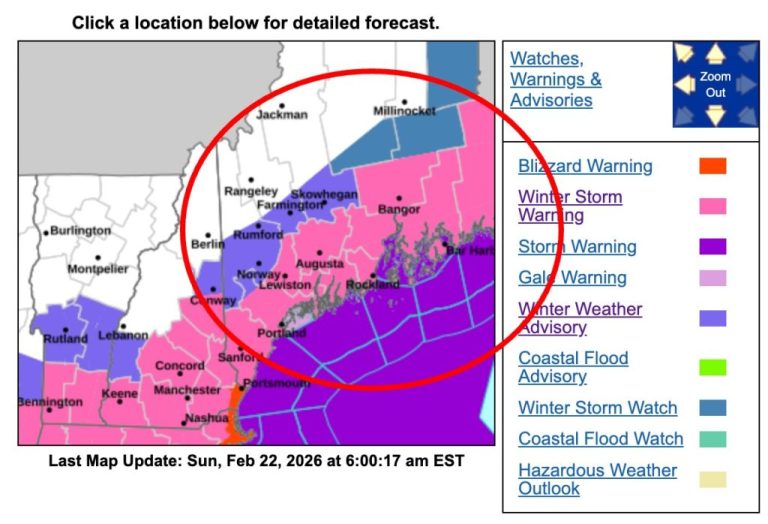Heavy Snowstorm Warning Issued for 9 Counties In Maine as Conditions Worsen
