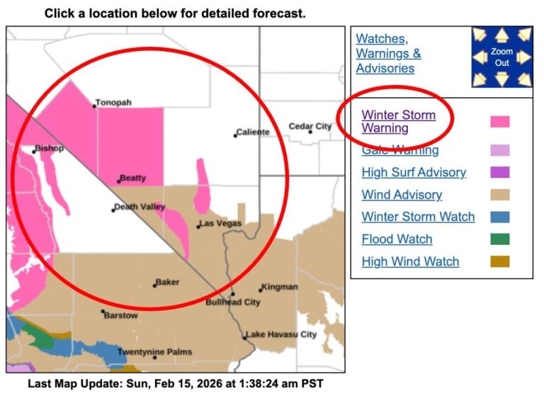 Snowstorm Warning Issued for 6 Nevada Counties over Heavy Snow and Winds