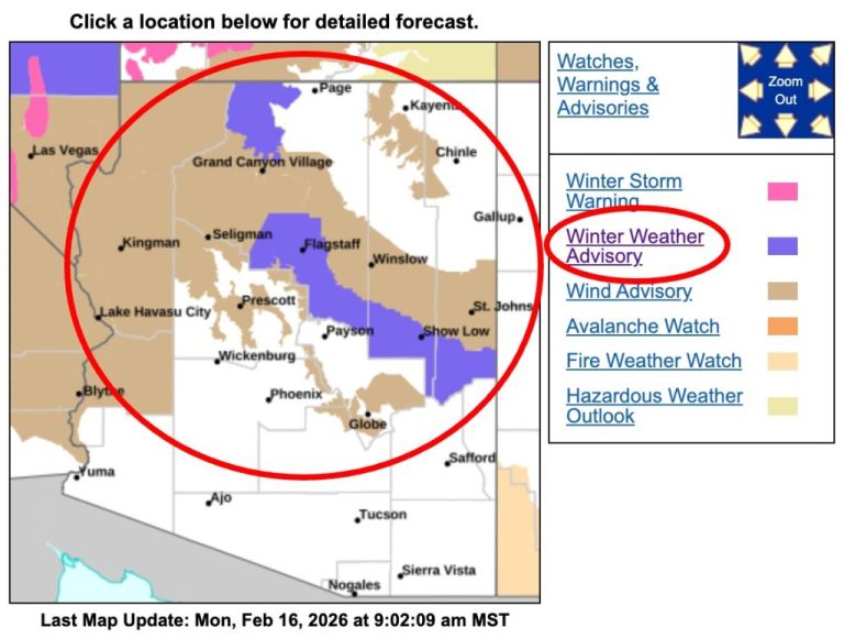 Urgent Winter Weather Message Issued for 4 Counties in Arizona