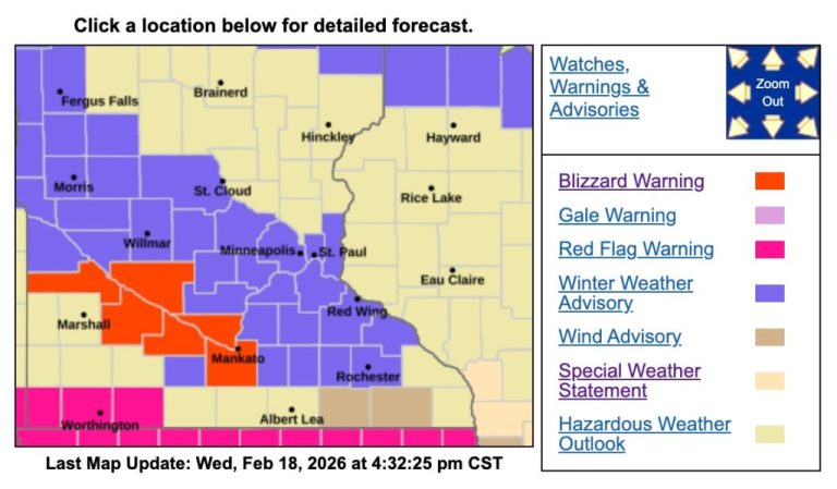 Blizzard Warning Issued for 6 Counties in Minnesota as Conditions Worsen