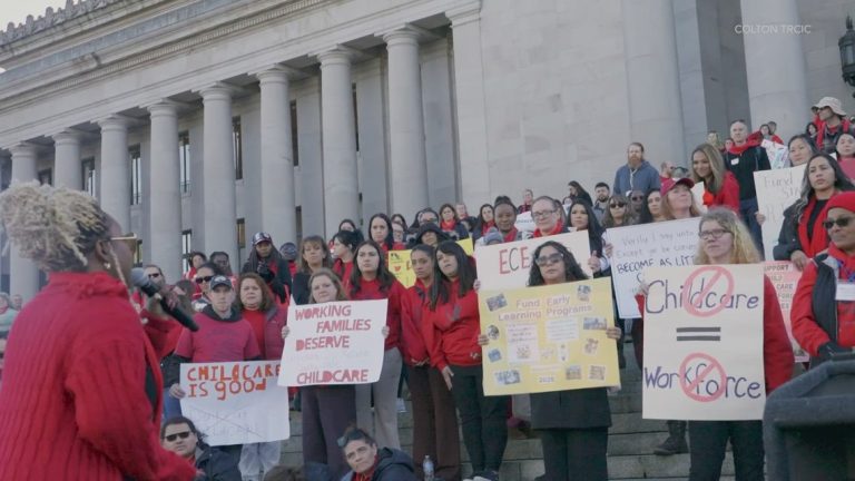 Formerly homeless mom among hundreds rallying to preserve state child care subsidy in Washington