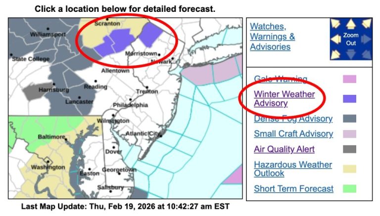 Urgent Winter Message Issued for 3 Counties in Pennsylvania and New Jersey