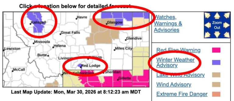 Winter Weather Advisory Extended for More Parts of Montana and North Dakota