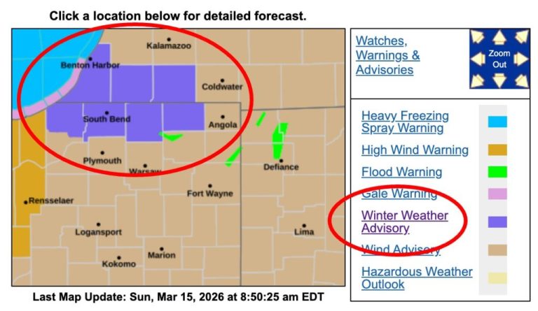 Hazardous Winter Advisory Issued for 7 Counties in Indiana and Michigan