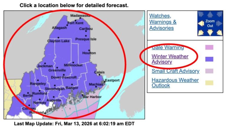 Winter Weather Advisory Issued for Maine and New Hampshire ahead of the Weekend