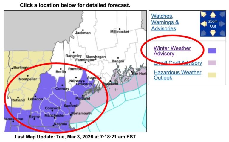 Winter Weather Advisory in Effect for 13 Counties in Maine and New Hampshire