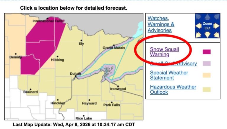 Intense Snow Squall Warning Issued for 4 Counties in Minnesota