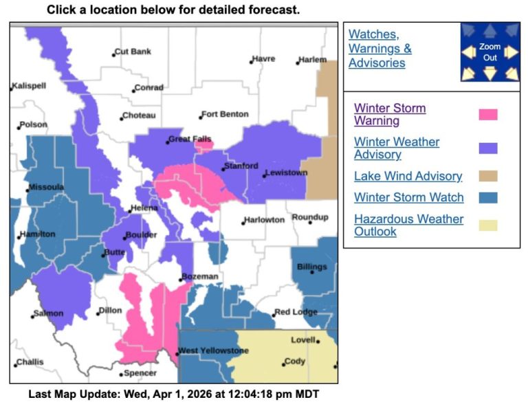 Winter Storm Warning Upgraded for 7 Counties in Montana as Conditions Worsen