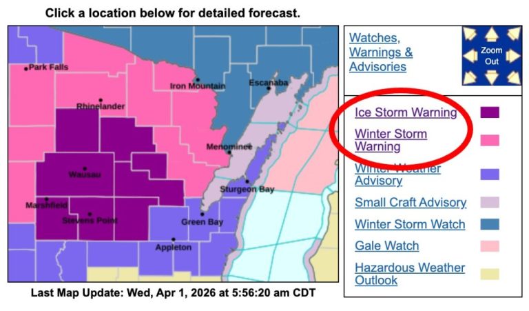 Dangerous Icy Winter Storm Warning Issued for Wisconsin and Minnesota