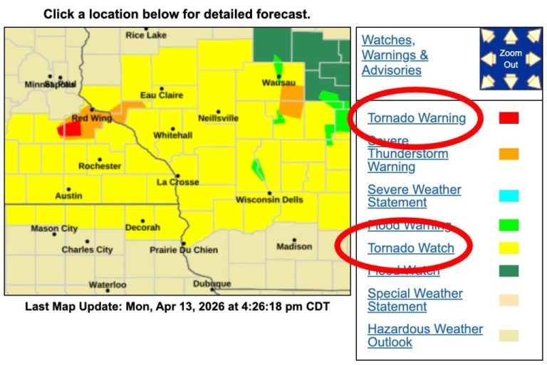 Tornado Warning and Regional Watch Issued for Minnesota and Wisconsin