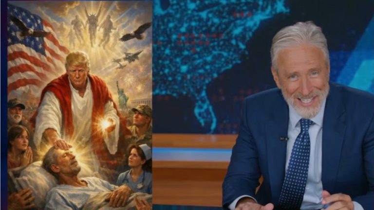 Jon Stewart Slams Donald Trump For Saying He Thought His Jesus Photo Was ‘Me as a Doctor’: ‘Do You Even Care About Lying to Us Anymore?’